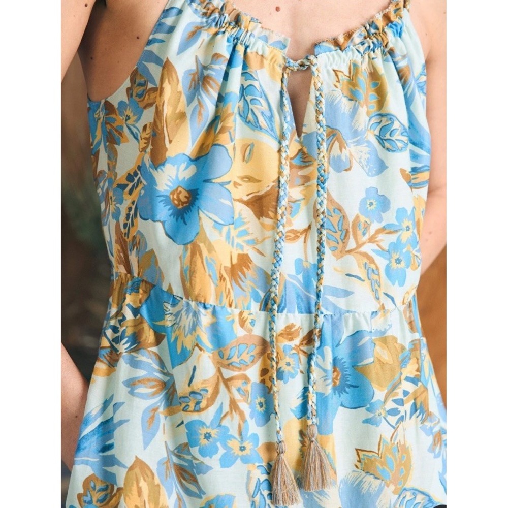 faherty dress Maxi Chaser floral Blue Boho Cottage Beach XS Tiered Boho Silk - Picture 3 of 12
